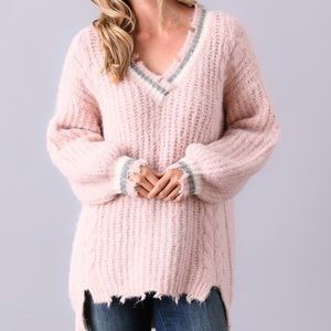 Raw-Edge Pink Contrast Sweater - like new